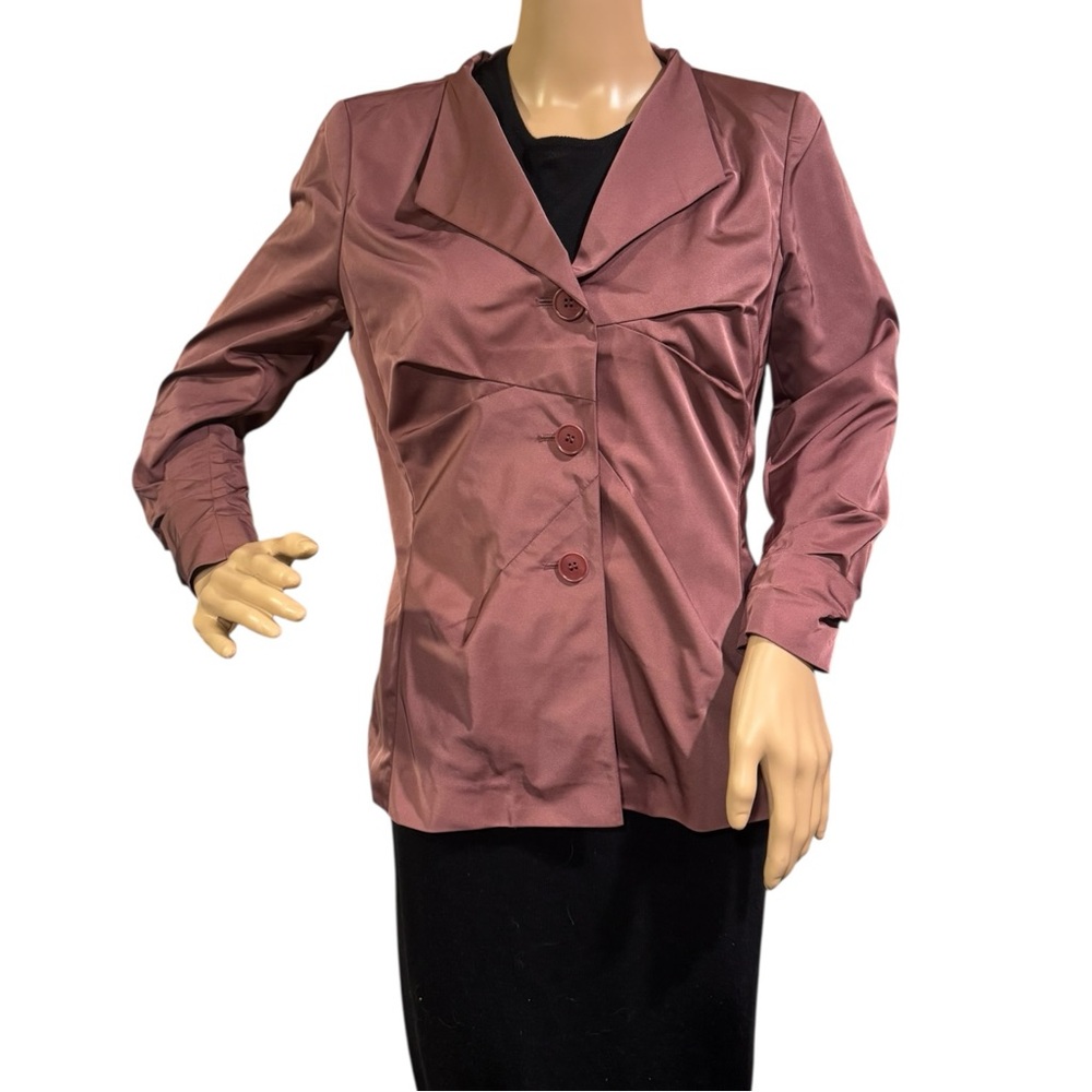 Lafayette 148 New York Blazer Womens Sz 6 Plum Pleated 3/4 Sleeve Button Jacket